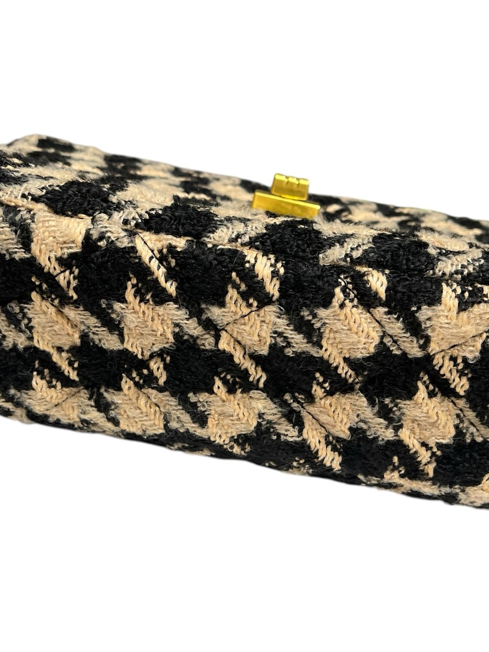 Houndstooth Tweed Black and Beige Flap Bag w/Chain Strap - Picture 8 of 8